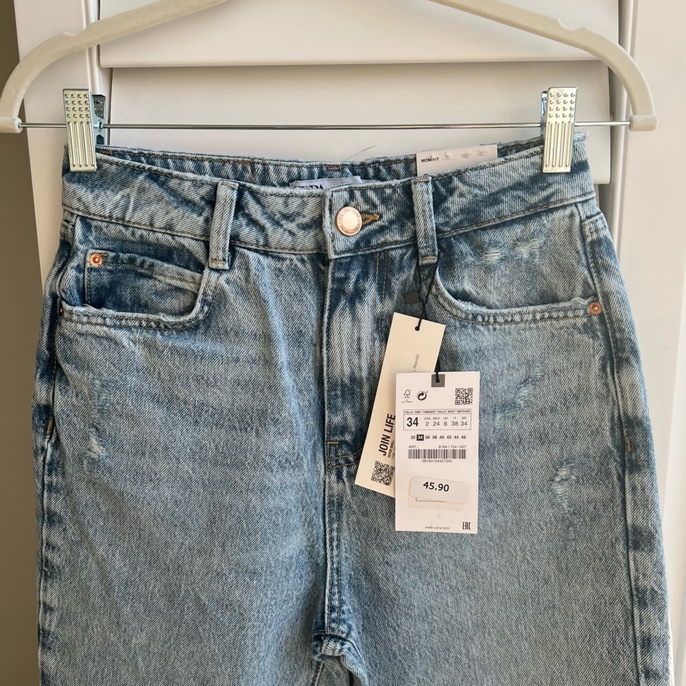 Zara Mom fit High rise,mom leg,ankle, rigit 34/2/24
